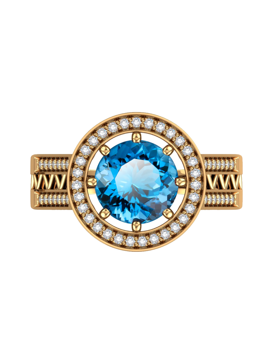 Кольцо золотое 585 с топазом и фианитами  | 1101196-00740