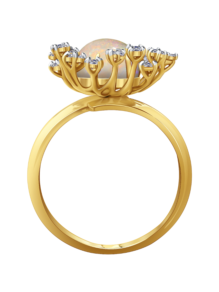 Кольцо золотое 585 с белым опалом и бриллиантами  | 9101407-03881