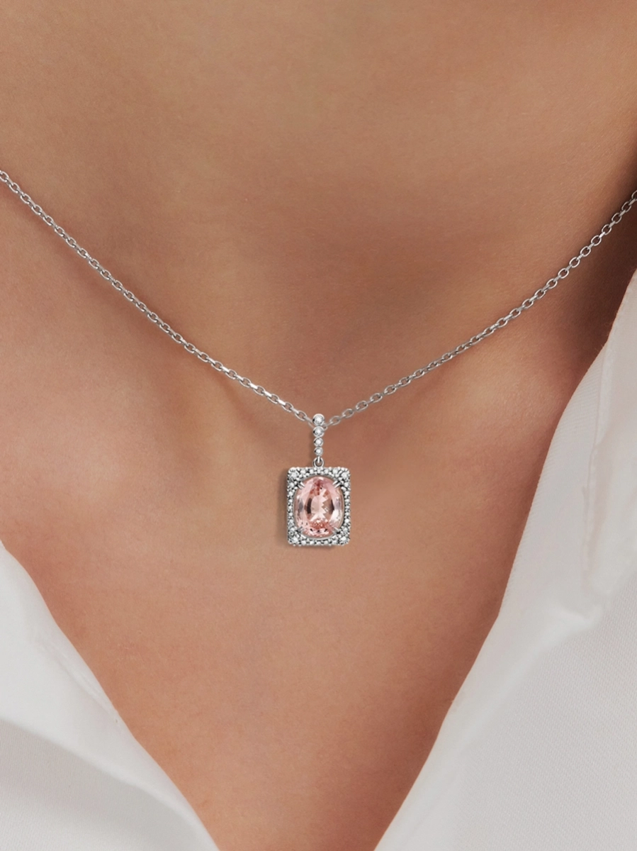 Подвеска из белого золота 585 с морганитом и бриллиантами  | 9401365-05082