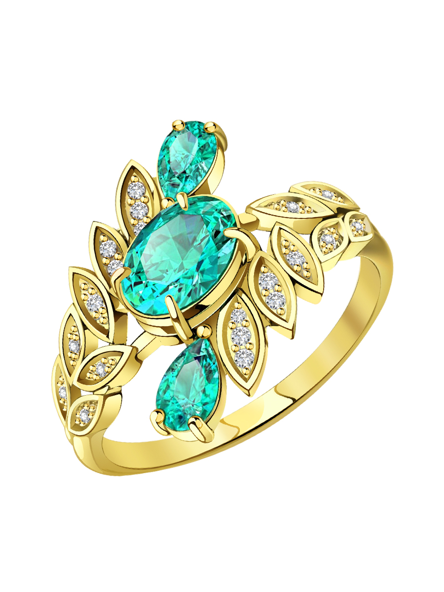 Кольцо золотое 585 с изумрудами и бриллиантами | 9100907-02721