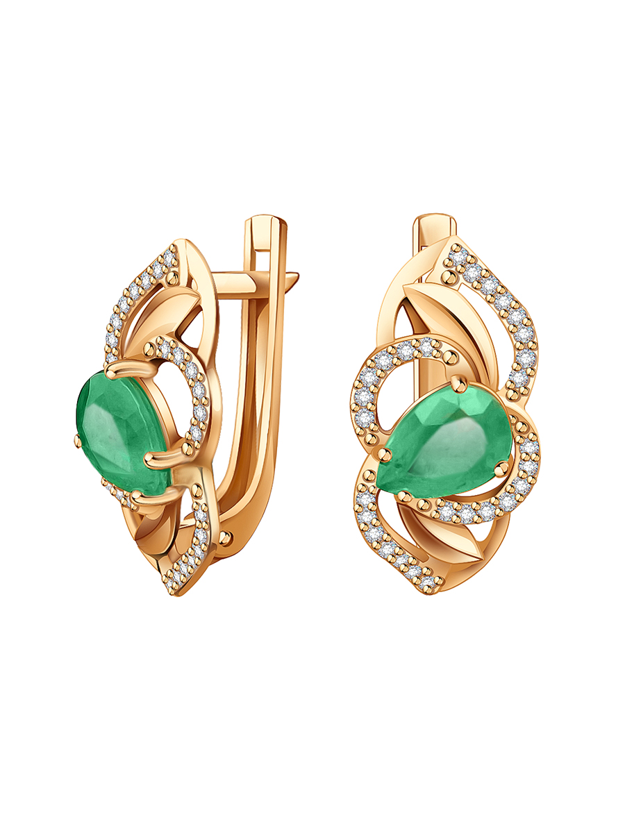 Серьги из золота 585 с изумрудами и бриллиантами | 2100980-00060