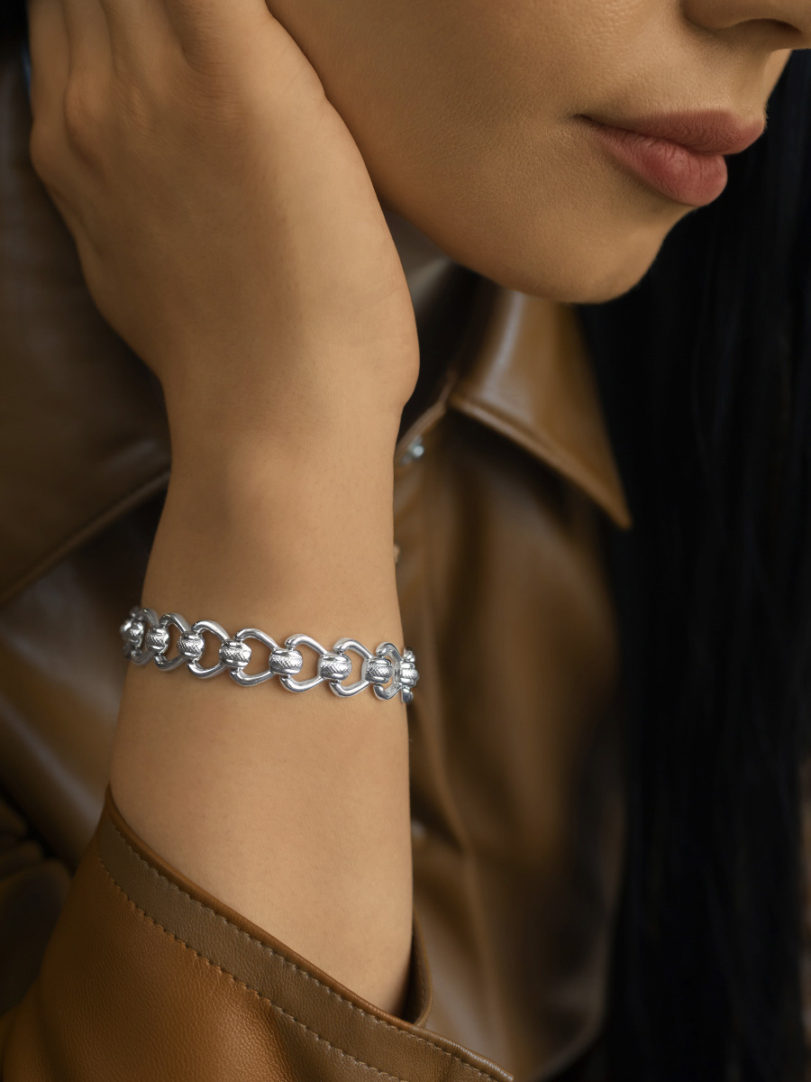 Браслет серебряный женский на руку 925 широкий без камней | 2520036-00245