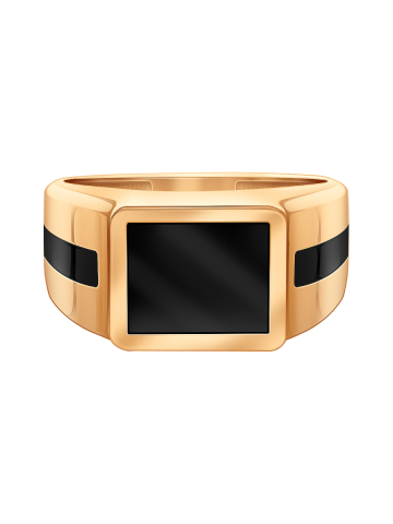 Кольцо печатка золотое 585 с черной эмалью 