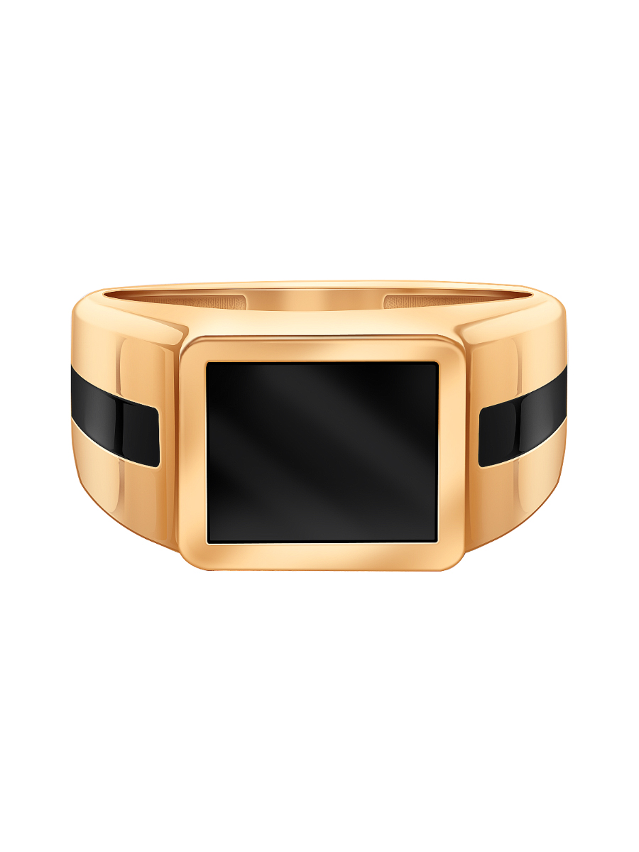 Кольцо печатка золотое 585 с черной эмалью  | 9101499Л06010