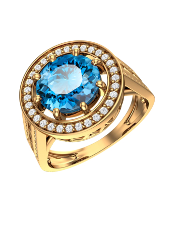 Кольцо золотое 585 с топазом и фианитами 
