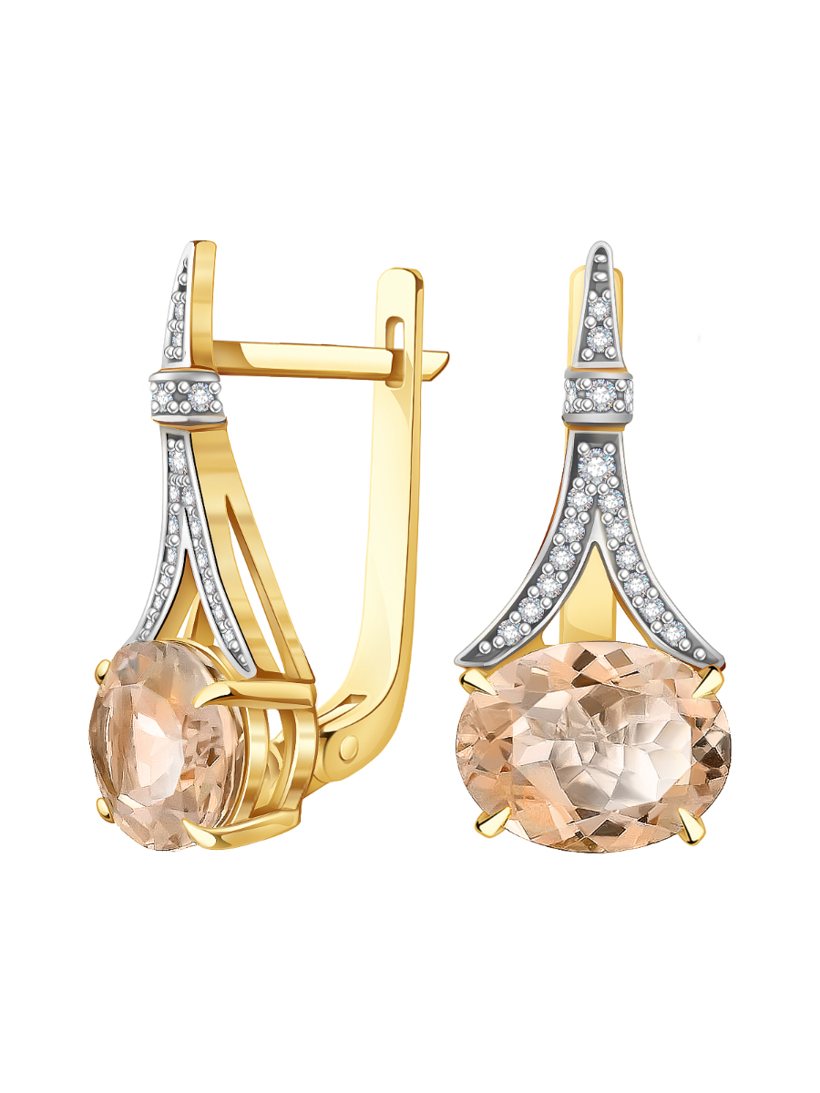 Серьги золотые 585 с морганитом и бриллиантами  | 9201353-05091