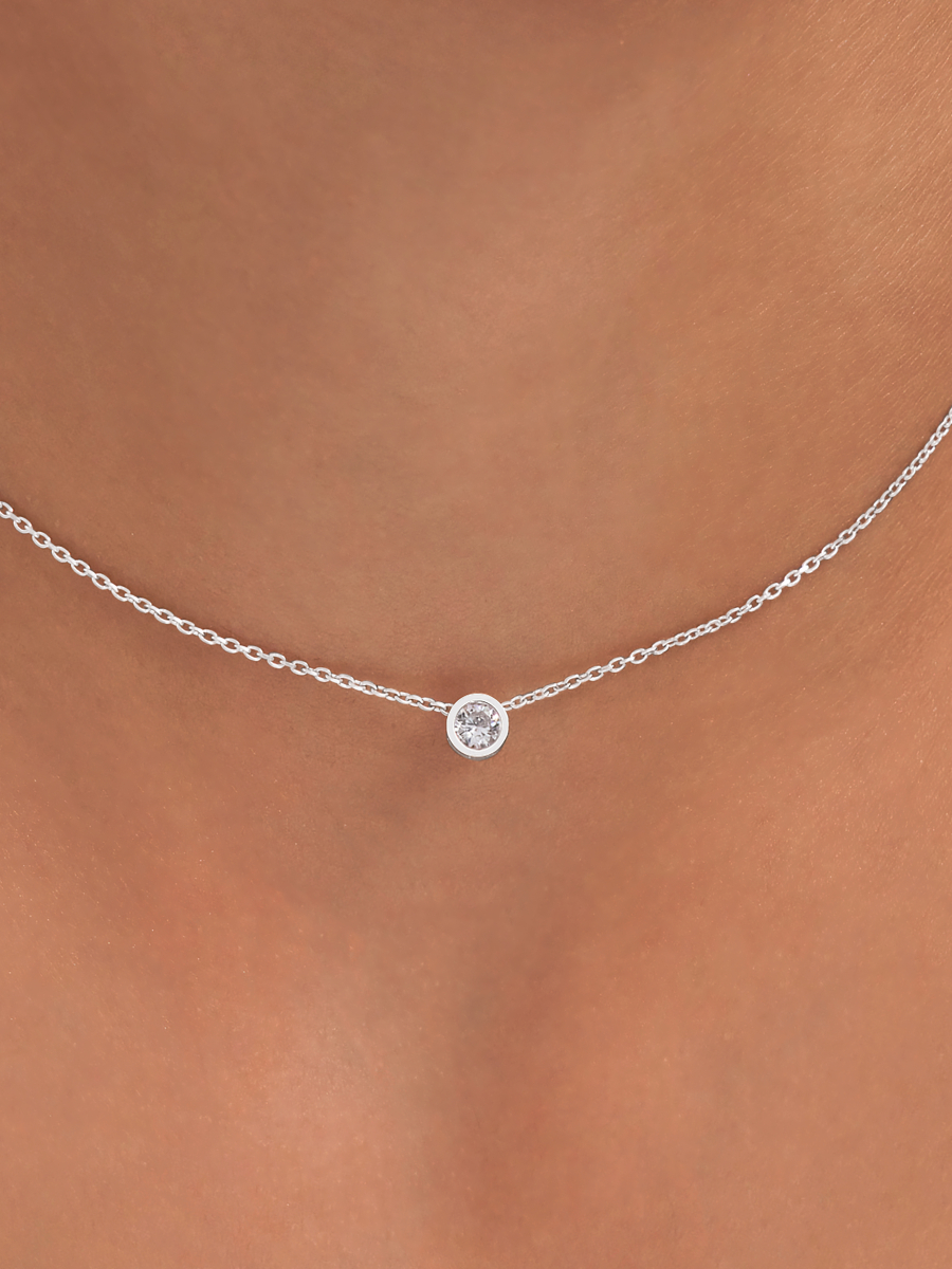 Колье из белого золота 585 подвеска с крупным бриллиантом | 0320175-00002