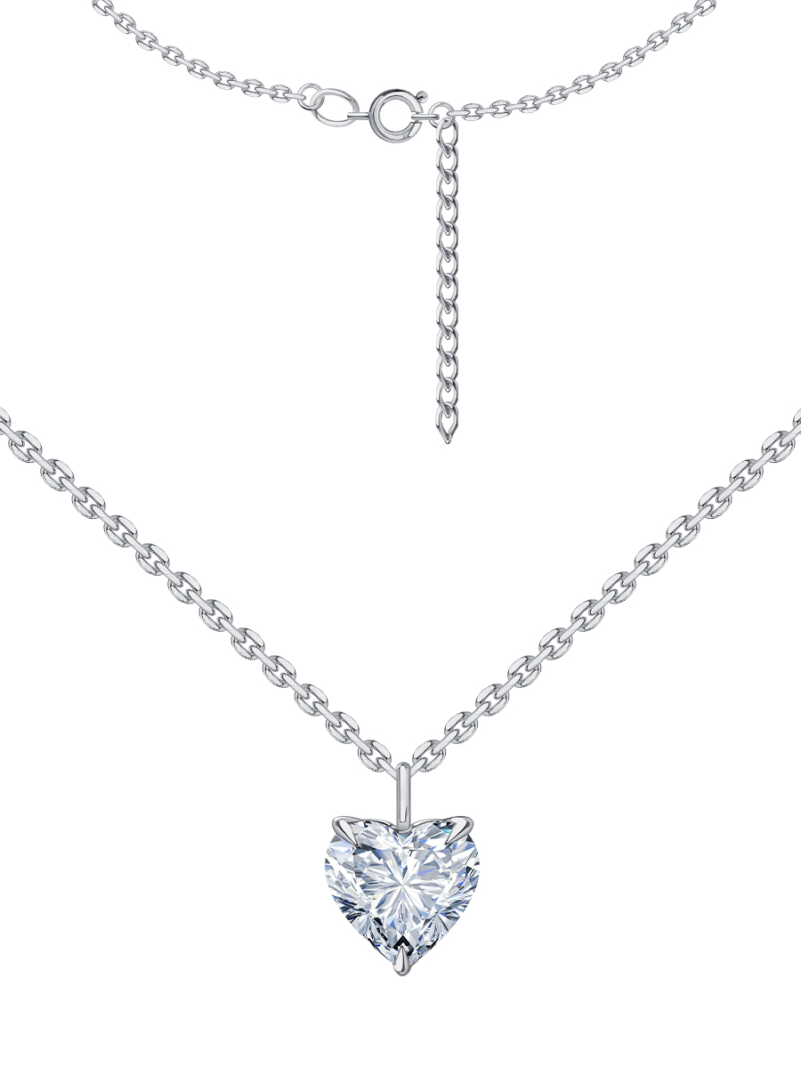 Колье сердце из белого золота 585 с муассанитом  | 0320635М05432