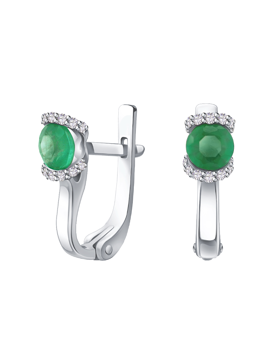 Серьги из белого золота 585 с изумрудами и бриллиантами  | 2100555-00062