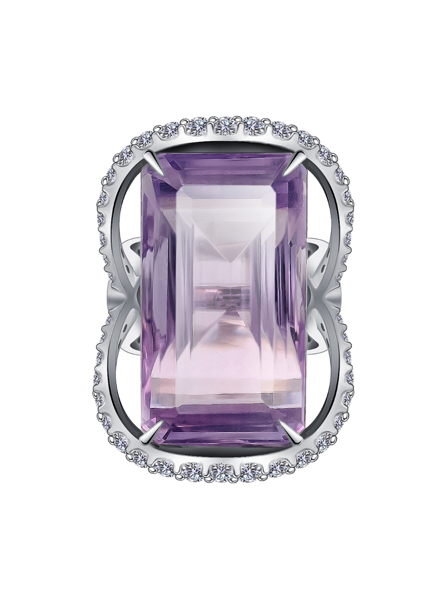 Кольцо из белого золота 585 с аметистом и бриллиантами  | 9101381-00172