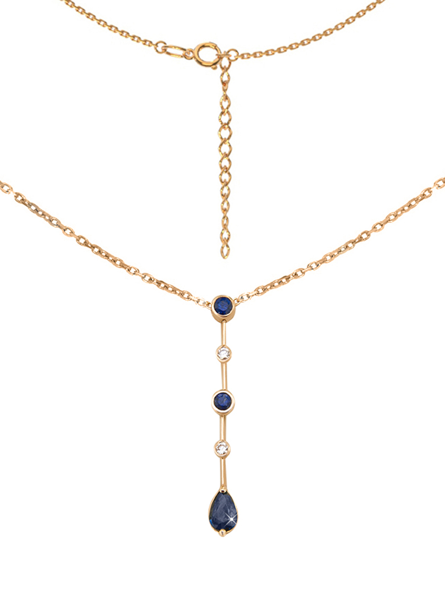 Колье галстук золотое 585 с сапфирами и бриллиантами  | 3120259-10050