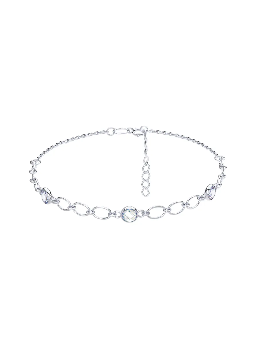 Браслет серебряный женский на ногу 925 цепочка с камнями фианитами | 0710780-00775