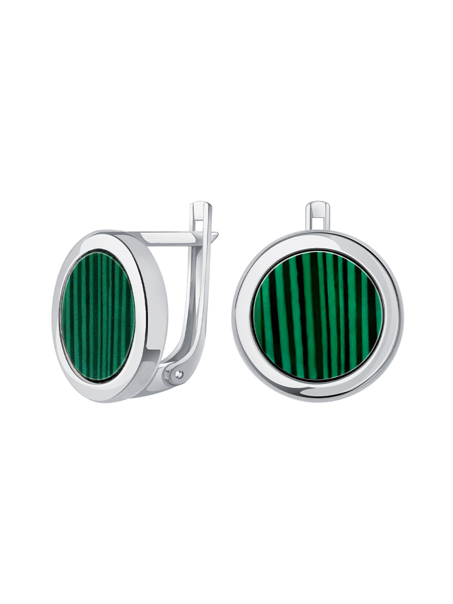 Серьги серебряные 925 с зеленым малахитом | 2101791Л05725