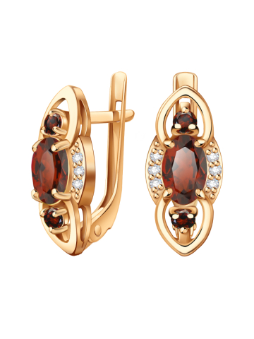 Серьги золотые 585 с гранатами и фианитами 