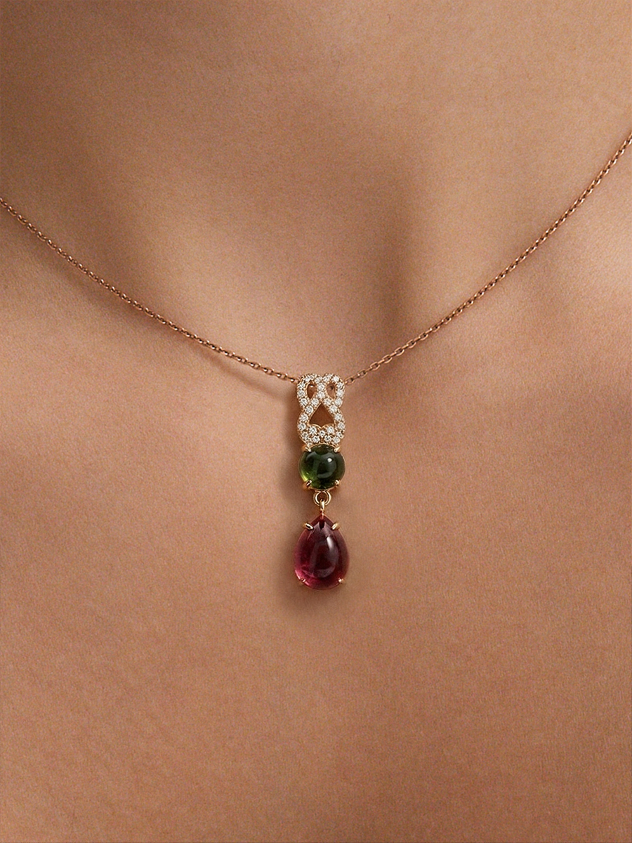 Подвеска золотая 585 с турмалинами и бриллиантами | 4101583-02760