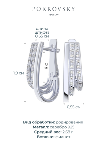 Серьги серебряные 925 с фианитами