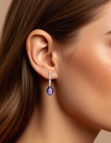 Серьги золотые 585 с аметистом и бриллиантами