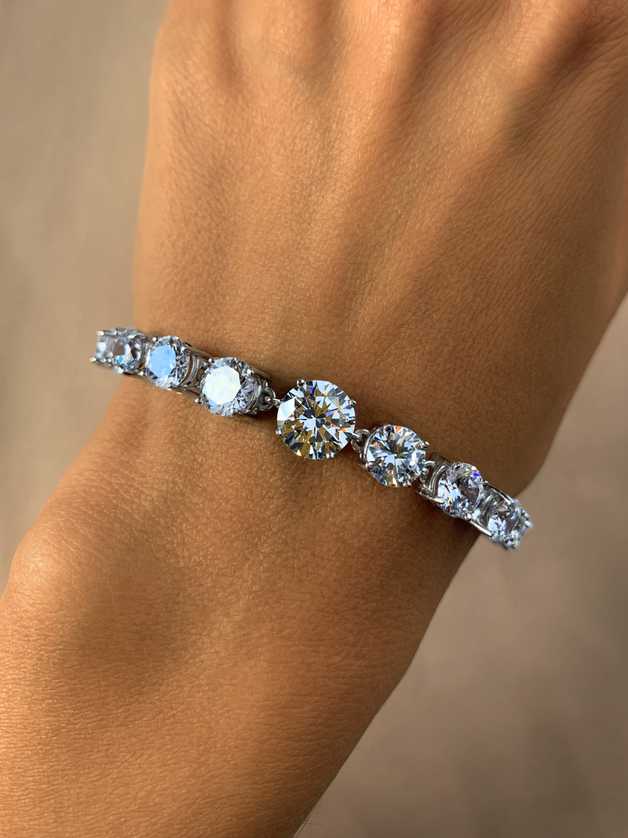 Браслет серебряный женский на руку 925 с крупными камнями фианитами | 7100119-00775