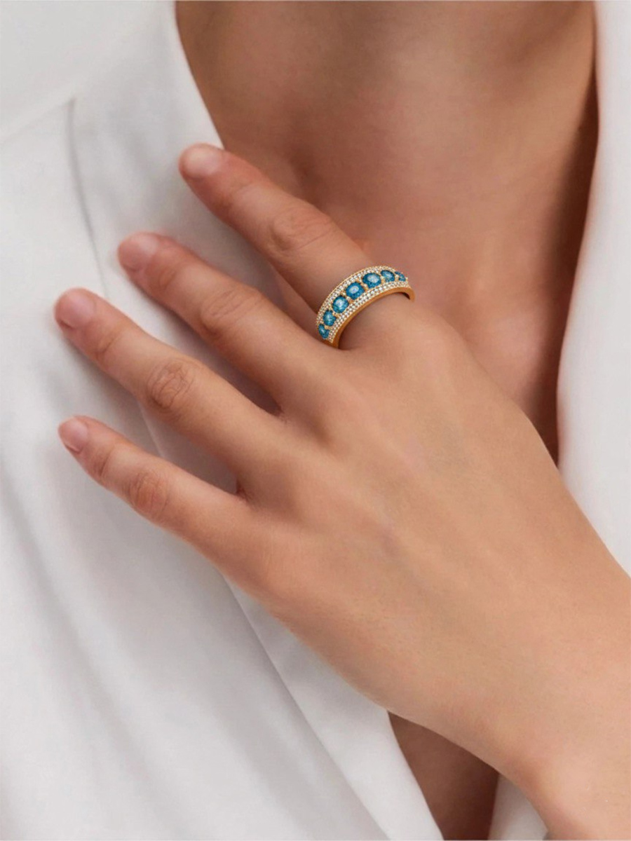 Кольцо золотое 585 с лондон‑блю топазами и фианитами  | 1101143-00740