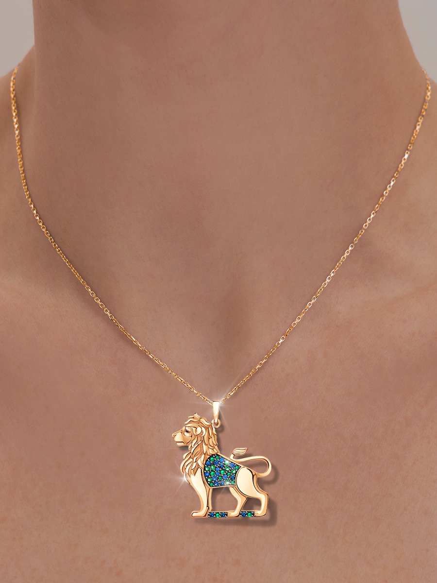 Подвеска золотая 585 лев с фианитами  | 0900669-00350