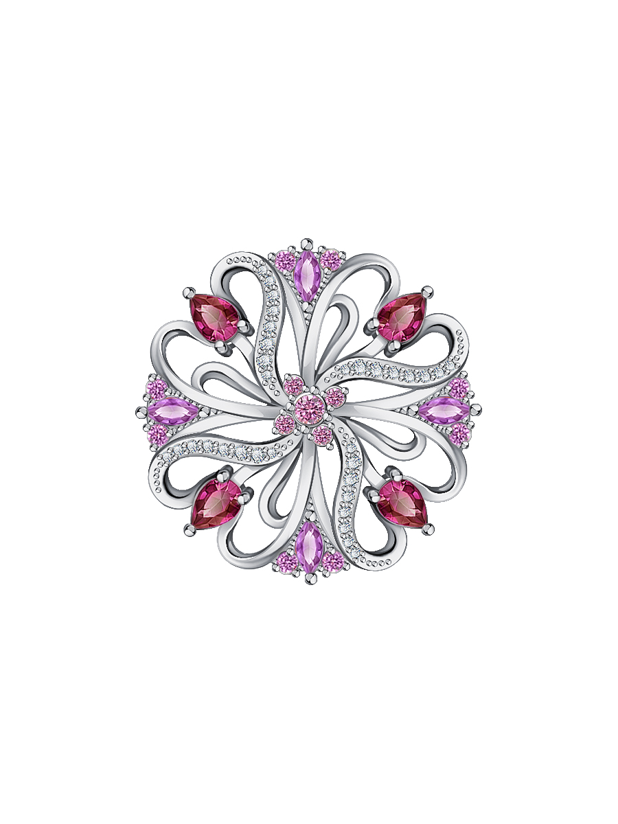 Брошь цветок из серебра 925 с фианитами | 2700024-01345