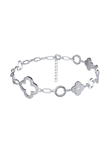 Браслет серебряный женский на руку 925 клевер с камнями фианитами