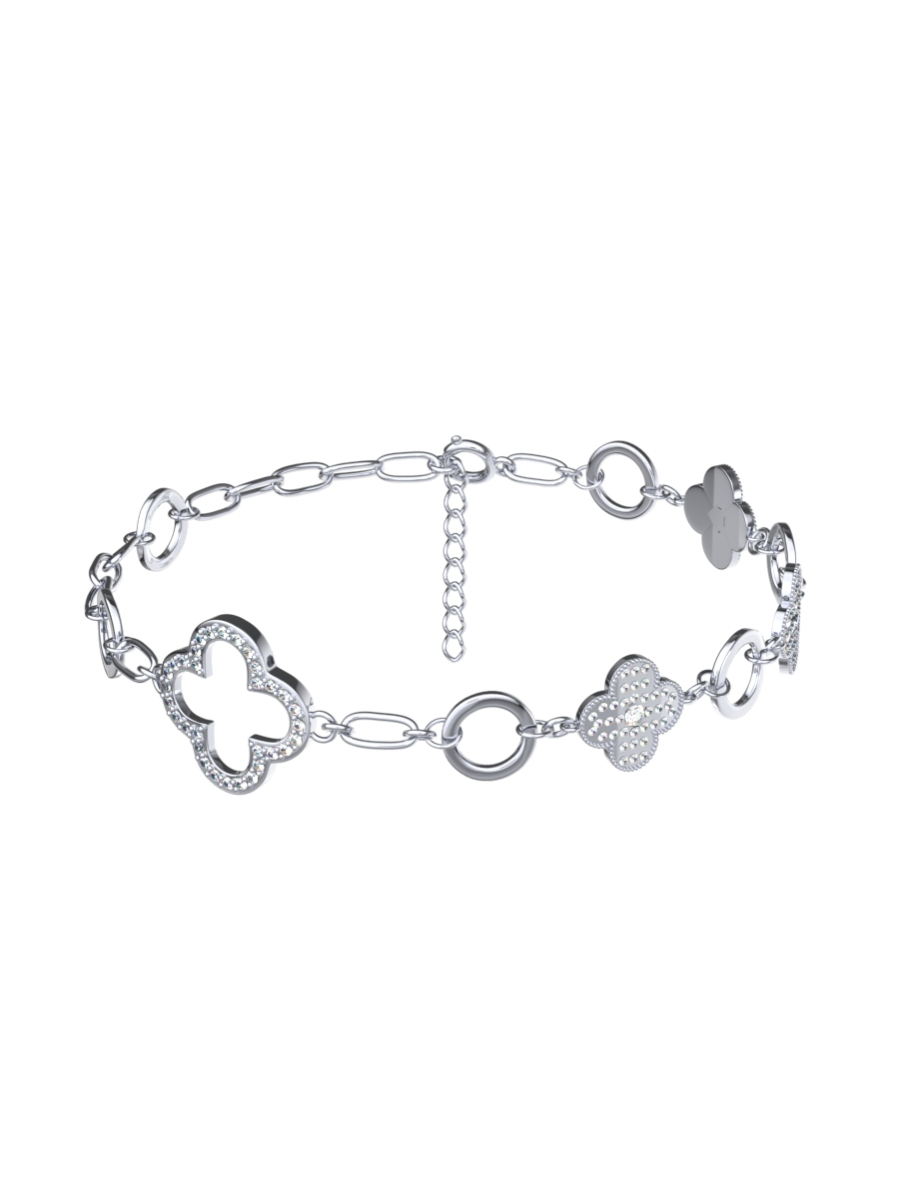 Браслет серебряный женский на руку 925 клевер с камнями фианитами | 0720790-00775