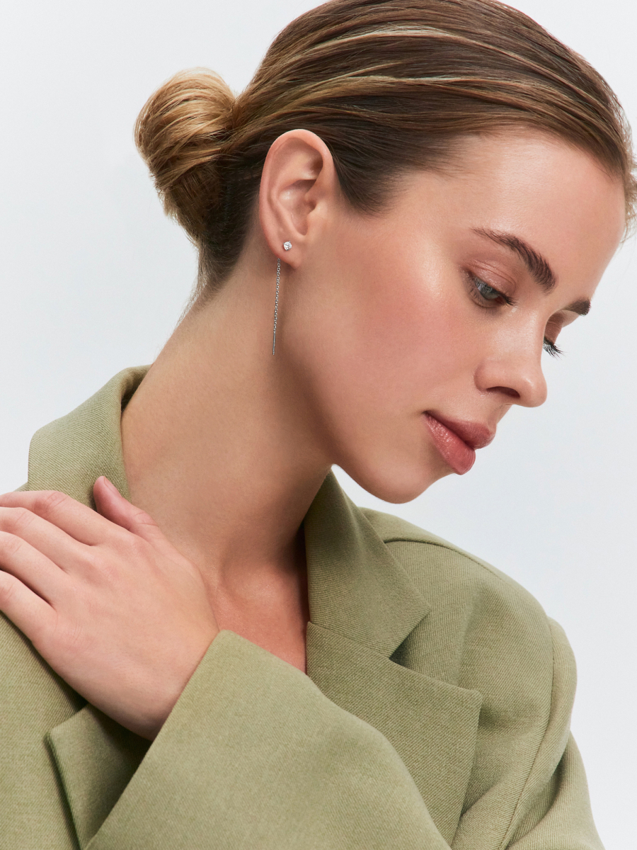 Серьги протяжки серебряные 925 с фианитами  | 0221915-00775