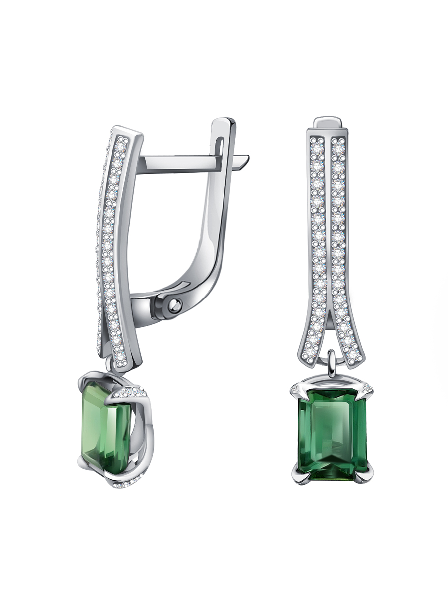 Серьги подвески золотые 585 с турмалинами и бриллиантами  | 9201460-01522