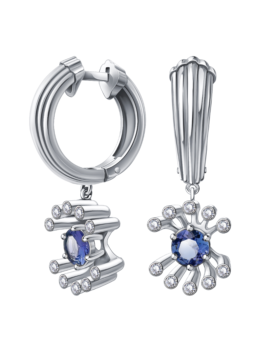 Серьги из белого золота 585 с танзанитами и бриллиантами  | 9201378-05532