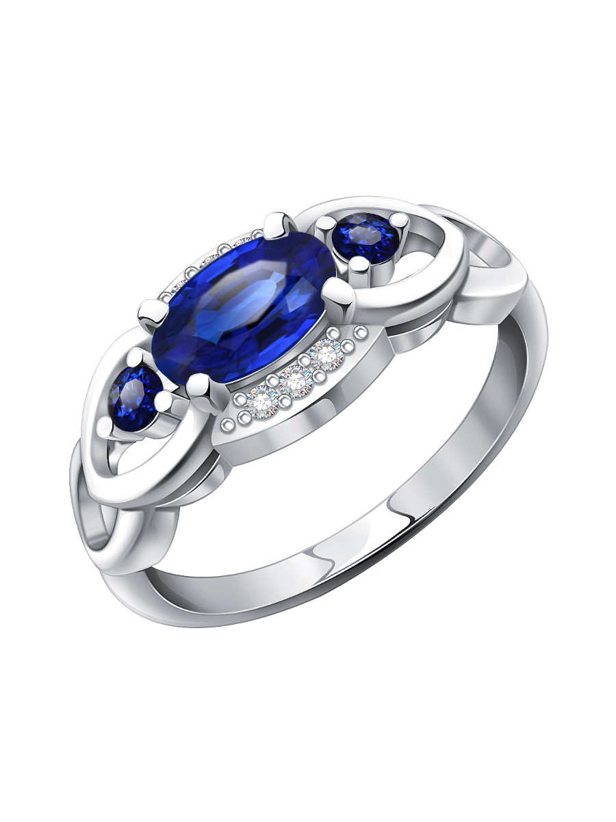 Кольцо из белого золота 585 с сапфирами и бриллиантами | 1101278-00052