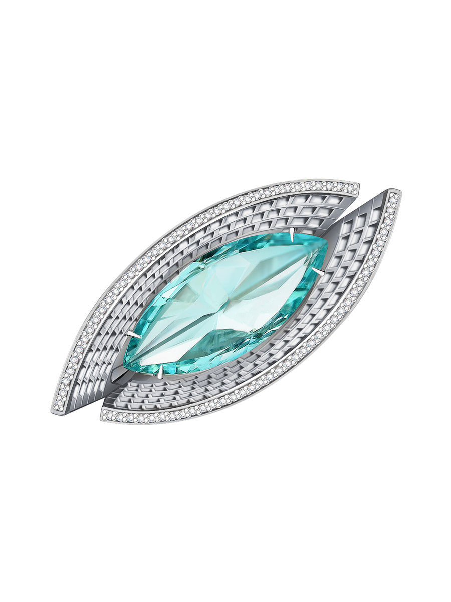 Кольцо из белого золота 585 с аквамарином аква сапфирами и бриллиантами  | 9101405-01912