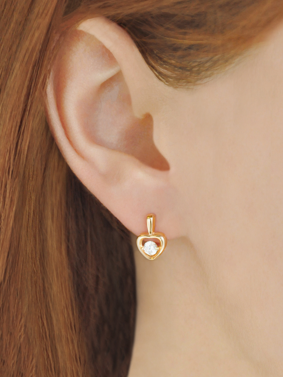 Серьги детские золотые 585 сердечки с фианитами | 0201454-00770