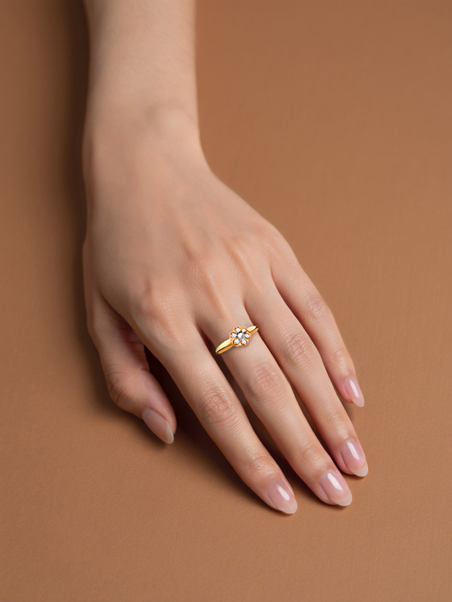 Кольцо цветок золотое 585 с бриллиантами | 1100429-00000