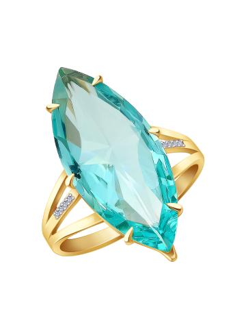 Кольцо золотое 585 с аквамарином и бриллиантами 