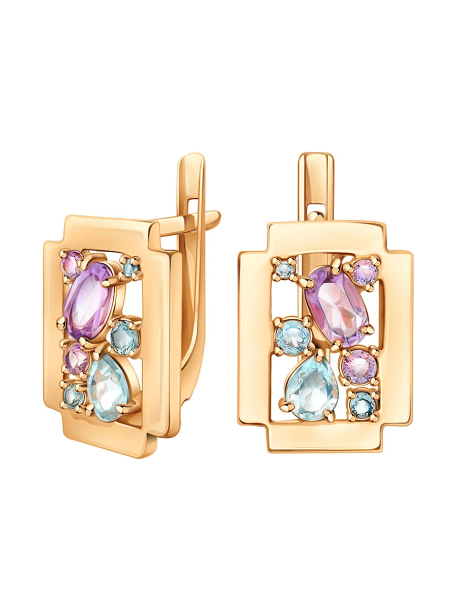 Серьги из золота 585 с аметистами и топазами | 2101730-05860