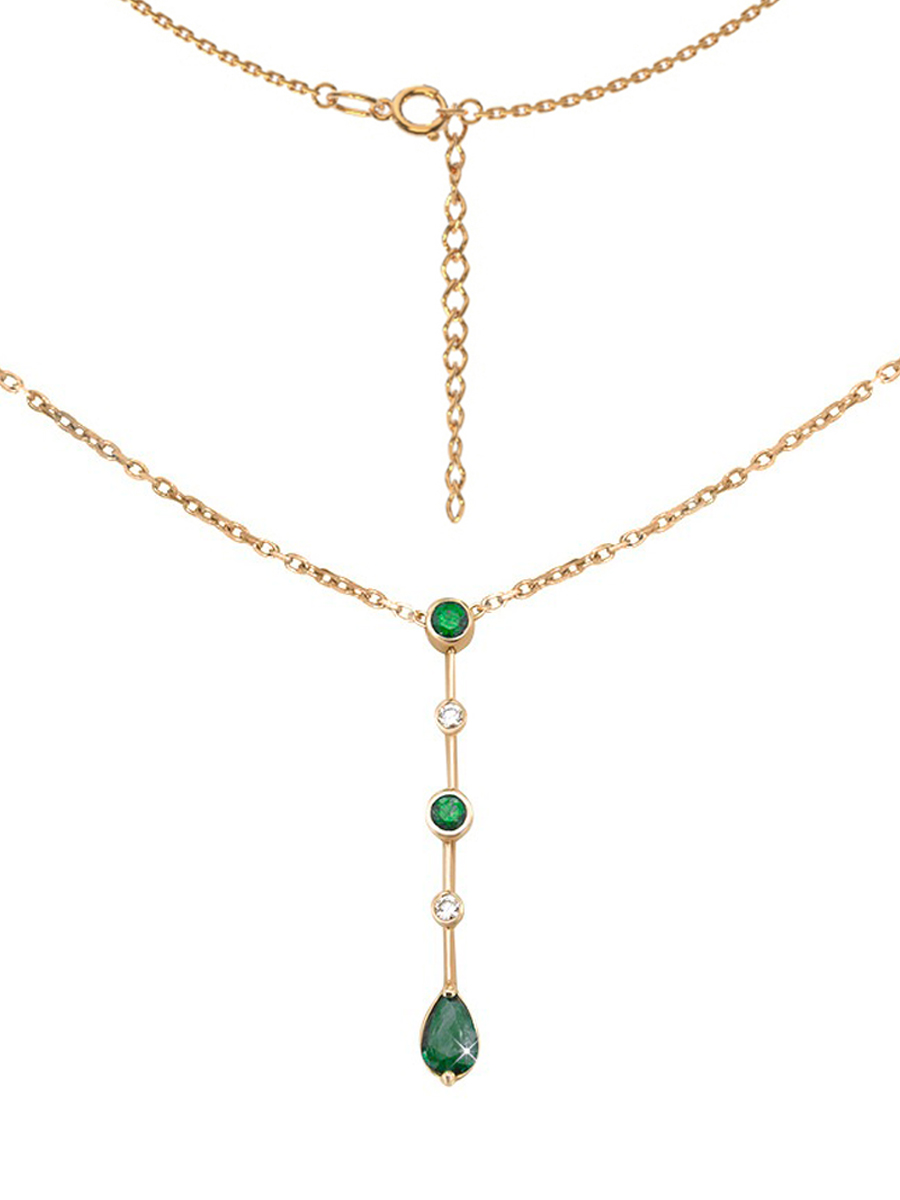 Колье галстук золотое 585 с изумрудами и бриллиантами  | 3120259-10060