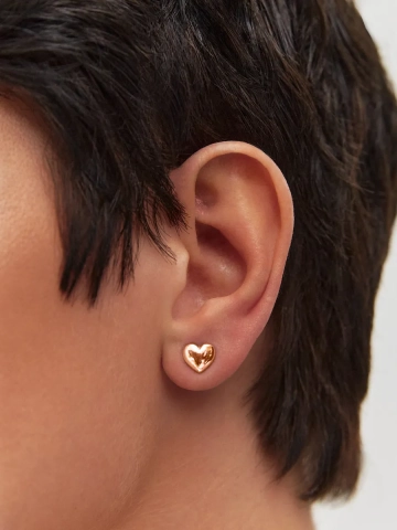 Серьги пусеты золотые 585 сердца без камней