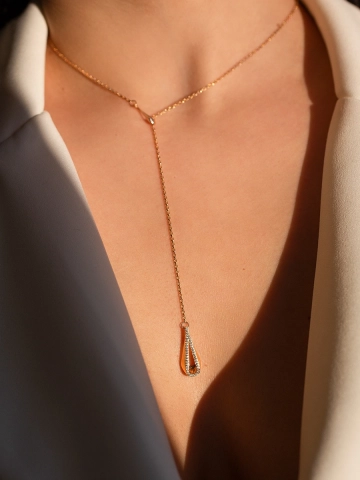 Колье галстук золотое 585 с бриллиантами 