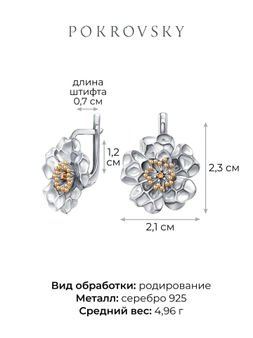 Серьги серебряные 925 цветы 
