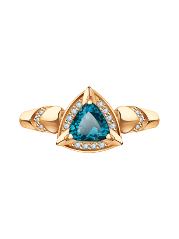 Кольцо золотое 585 с синим топазом и фианитами  
