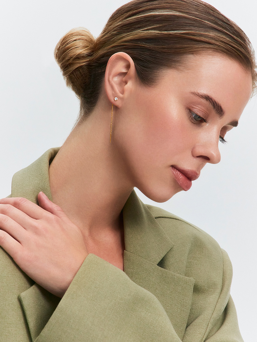 Серьги протяжки из золота 585 с фианитами | 0221915-00770