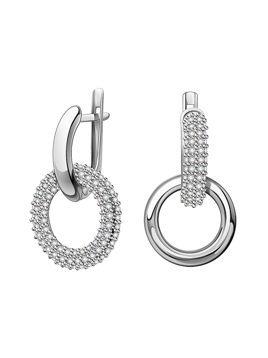 Серьги асимметрия из серебра 925 с фианитами | 0202222-00775