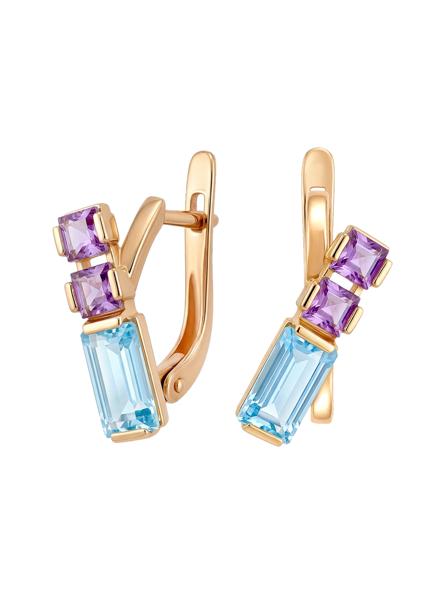 Серьги золотые 585 с топазами и аметистами  | 2101824М00900