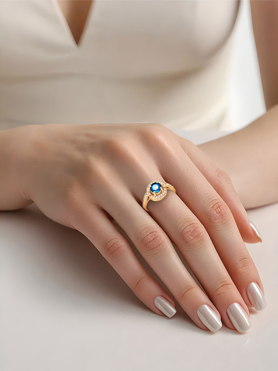 Кольцо золотое 585 с сапфиром и бриллиантами | 1100187-00050