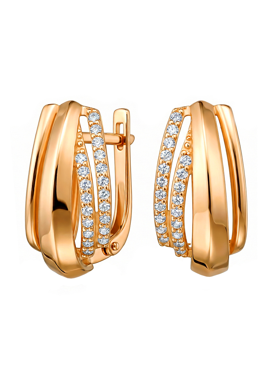 Серьги крупные золотые 585 с камнями фианитами  | 2101622-00770