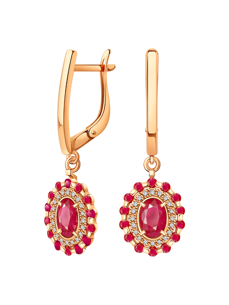 Серьги подвески золотые 585 с рубинами и бриллиантами  | 2101742-02770