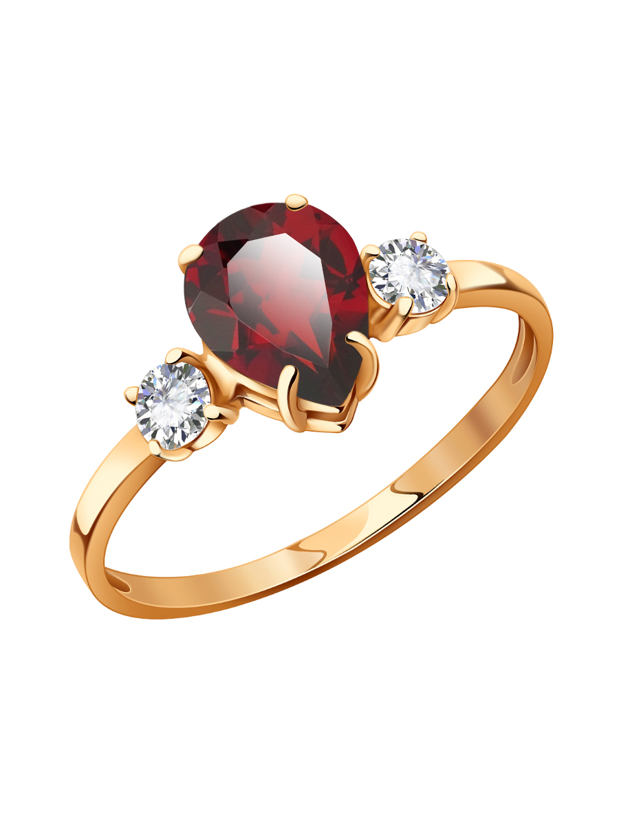 Кольцо золотое 585 с гранатом и фианитами | 1101174-00320