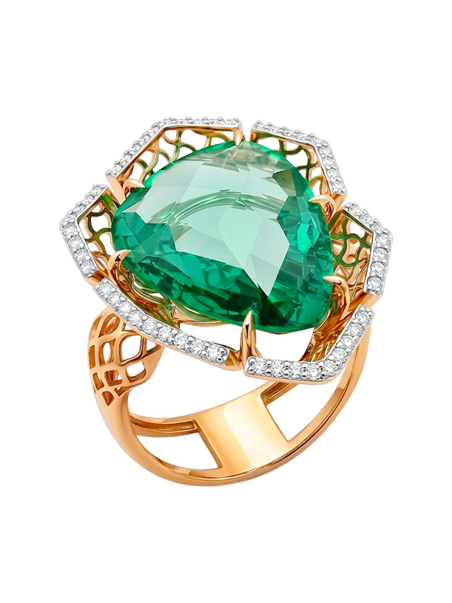 Кольцо золотое 585 с турмалином и бриллиантами  | 1101840М02760 