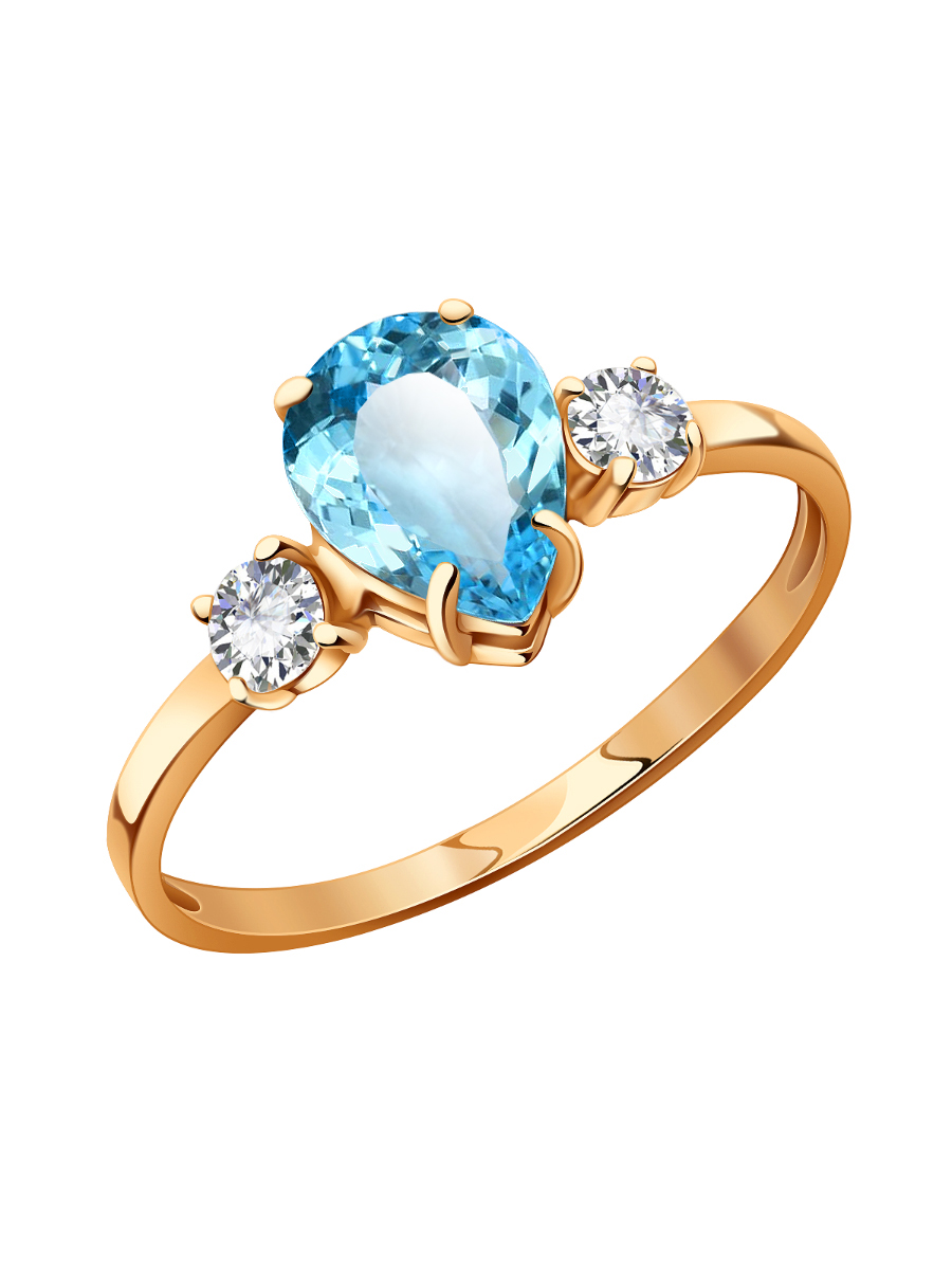 Кольцо золотое 585 с голубым топазом и фианитами | 1101174-00720